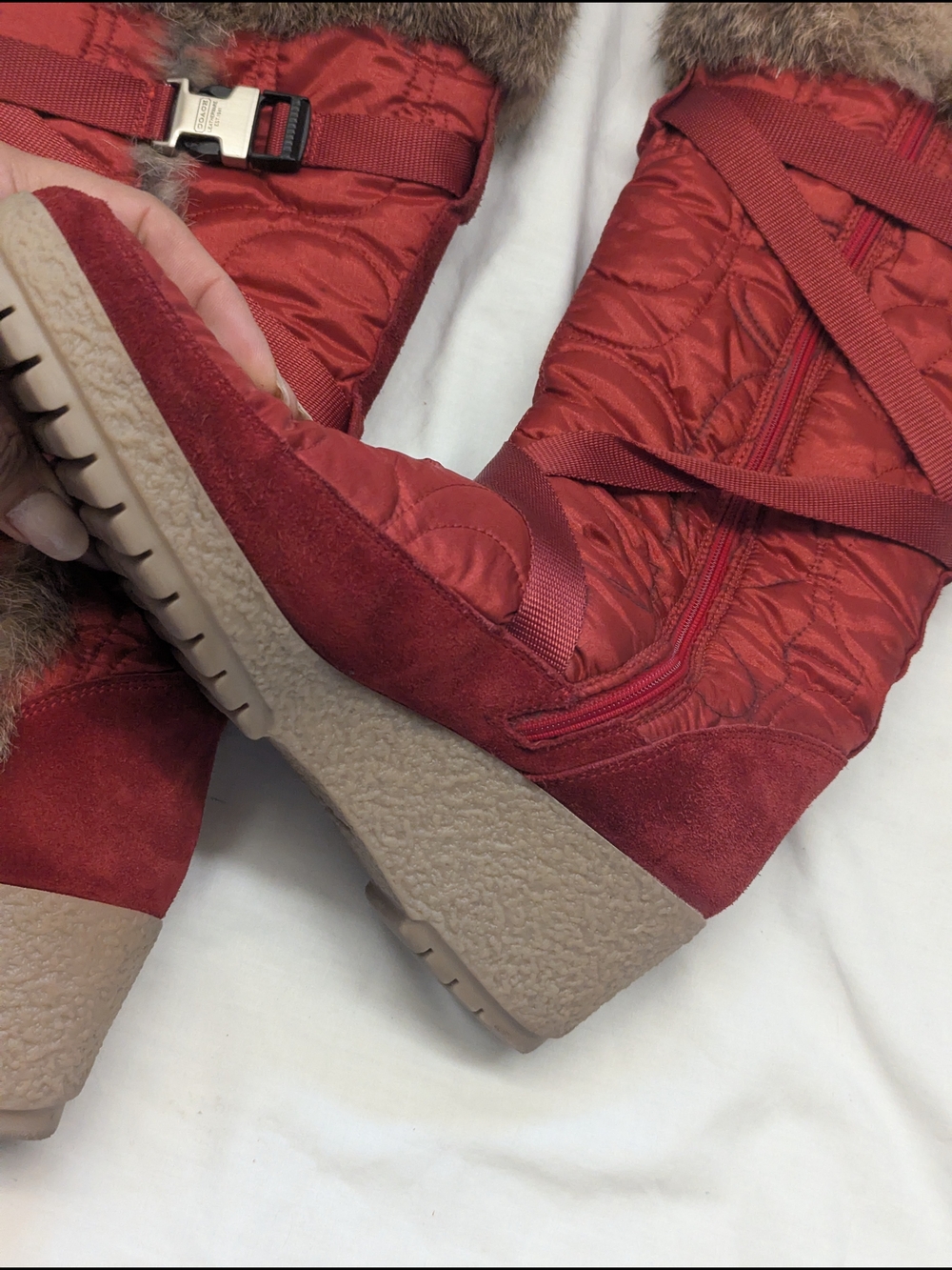 Coach Y2K Mackenzie Rabbit Fur Wedge Knee High Monogram Logo Boots Women's 9 - Picture 10 of 15